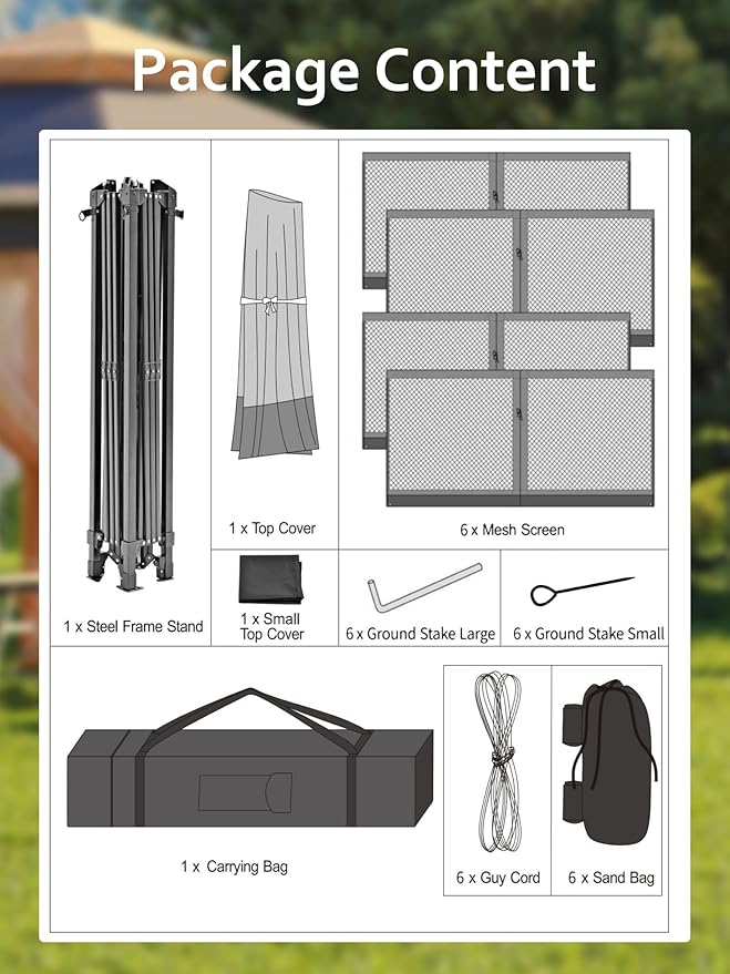 Garvee Pop Up Gazebo Screen Tent,Hexagonal Instant Gazebo Tent with Mosquito Netting Outdoor Canopy,6 Sided Sun Shelter 13x13ft with Mesh Netting,Pavilion Tents for Patio,Blue+Beige Garvee