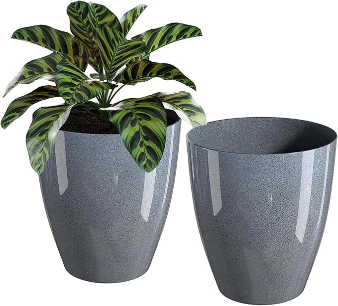 QCQHDU 10 inch Tall Planters for Indoor & Outdoor Plants, 2 Pack Sturdy Plant-Flower-Tree Pots for Front Porch Patio Deck Living Room Decor QCQHDU