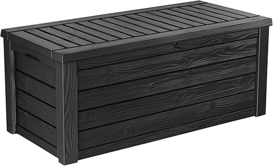 Keter Westwood 150 Gallon Resin Large Outdoor Storage Box for Patio Furniture, Outdoor Cushions, Garden Tools and Pool Floats, Dark Grey Keter