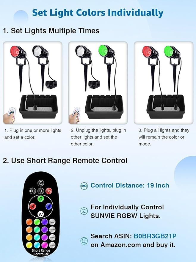 SUNVIE RGB Spot Lights Outdoor 12W LED Color Changing Landscape Lights with Remote Control 120V RGBW Landscape Lighting Waterproof Outdoor Spotlight for Yard Garden Patio Lawn Decorative, 2 Pack SUNVIE
