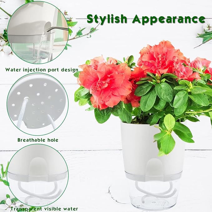 Haawooky 10 Pack Clear Self Watering Planters,4.1Inch Wicking Flower Pots,Plastic African Violet Pots with Watering Bottle Modern Decorative Planter for House Plants,Herbs,Indoor Plants Haawooky