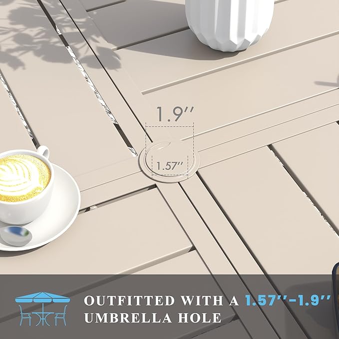 VICLLAX Patio Table and Chair Set of 4, All Weather Metal Round Outdoor Dining Furniture Set-40.6" Round Outdoor Table and Chairs, Sandshell Tabletop HOME