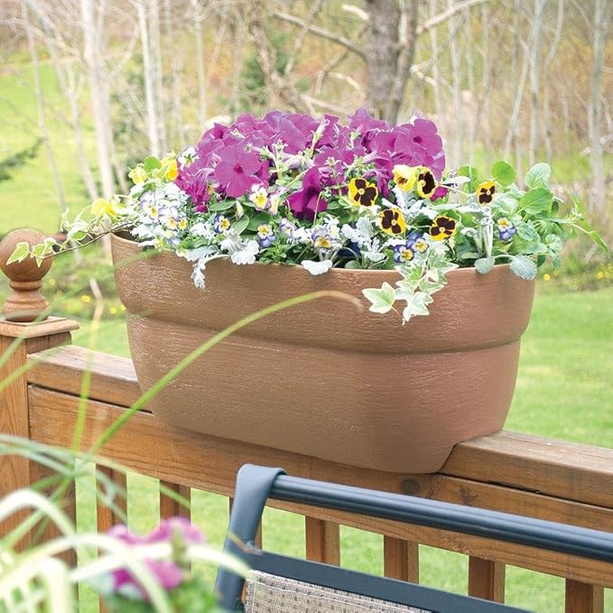 EMSCO Group Bloomers Railing Planter with Drainage Holes – 24" Weatherproof Resin Planter – Sand Emsco+Group