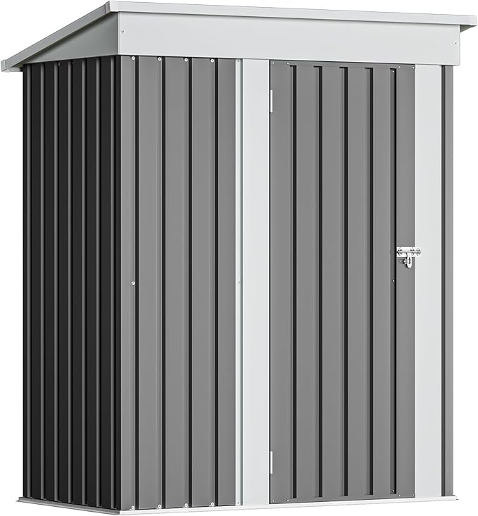 Devoko Outdoor Storage Shed 5 x 3 FT Lockable Metal Garden Shed Steel Anti-Corrosion Storage House with Single Lockable Door for Backyard Outdoor Patio (Gray) DEVOKO