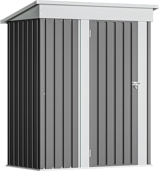 Devoko Outdoor Storage Shed 5 x 3 FT Lockable Metal Garden Shed Steel Anti-Corrosion Storage House with Single Lockable Door for Backyard Outdoor Patio (Gray) DEVOKO