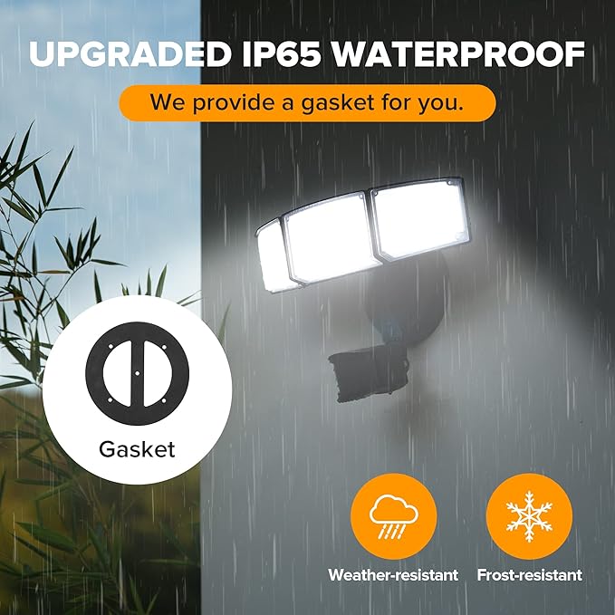 LUTEC 2 Pack 72W 7500LM LED Security Lights Motion Sensor Light Outdoor, 5000K Daylight, IP65 Waterproof, Dusk to Dawn, 3-Head Motion Detected Flood Light for Garage, Yard, Porch(Black) LUTEC