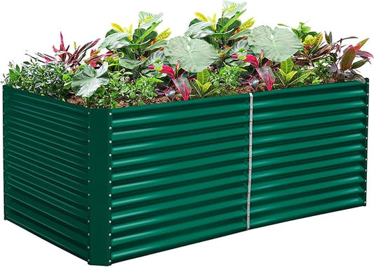 Land Guard 8x4x3ft Rectangular Galvanized Raised Garden Beds, Large-Capacity Metal Planter Box Outdoor, Durable Deep Raised Garden Bed 3ft Tall, Raised Beds for Gardening Vegetables, Forest Green LandGuard