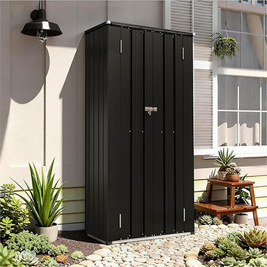 Aoxun 2.5’x1.5’ Outdoor Storage Cabinet, Outdoor Metal Storage Shed with 2 Adjustable Shelves & Lockable Doors, Vertical Tool Shed for Patio Garden, Garage, Porch, Black Aoxun