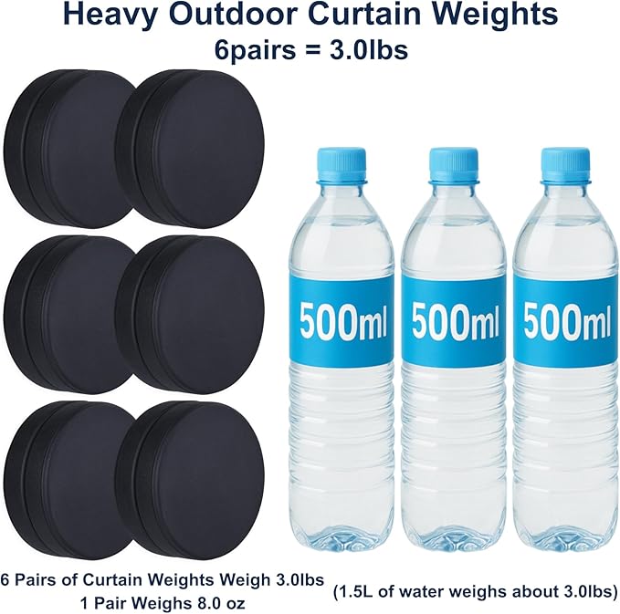 3LB Heavy Duty Outdoor Curtain Weights, Strong Magnetic Gazebo Curtain Weights, Rubber Covered Waterproof Drapery Weight, Prevent Curtain Liner from Blowing Around, Black, 6 Pairs LEVOSHUA