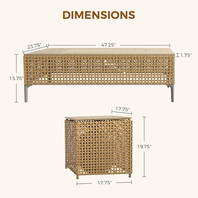 Grand patio 10-Piece Patio Furniture Set with 47" Fire Pit Table, Outdoor Conversation Set & 50,000 BTU 47 Inch Rectangle Propane Fire Pit & Storage Box with Water Resistant Thick Cushions, Cream GrandPatio