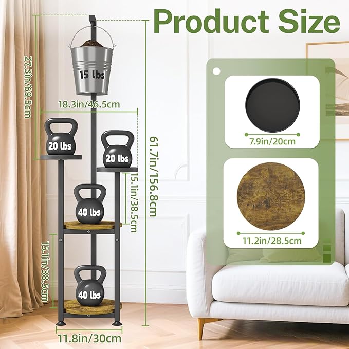 iDavosic.ly 4 Tier Hanging Plant Stand Indoor, Tall Vertical Corner Metal Flower Heavy Duty Pot Holder Shelf for Patio Porch Living Room, Modern Black & Rustic Brown - Round iDavosicly