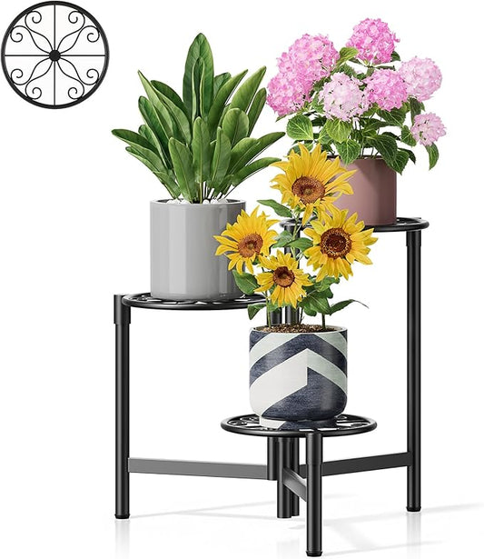 Metal Plant Stand Outdoor Indoor, 3 Tier Foldable Corner Tall Plant Shelf for Multiple Plants Flower Pot Holder Display Stand for Living Room Balcony Garden Patio -BlackS Rootora