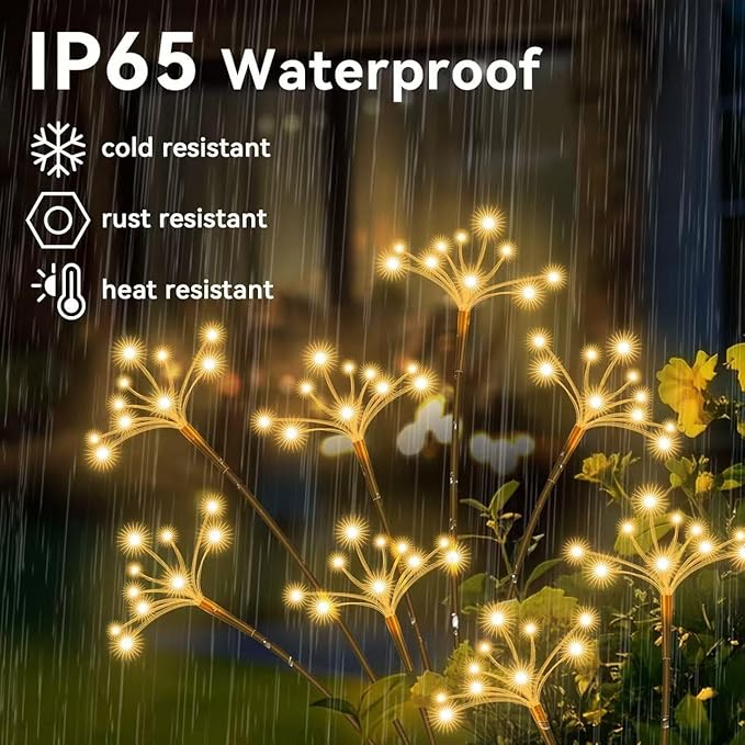 JJGoo Solar Garden Lights, New Upgraded 6 Pack Solar Swaying Starburst Light, Waterproof Fireworks Outdoor Lights, Yard Patio Pathway Decoration, Warm White JJGoo