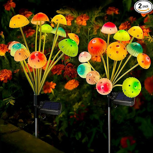 Solar Garden Lights Decorative,2 Pack 24LED Solar Powered Mushroom Lights Outdoor, Gifts for Women Birthday Mothers Day, Mushroom Flower Light Yard Decor Outside Waterproof for Lawn Porch Patio KohlrabiDecor