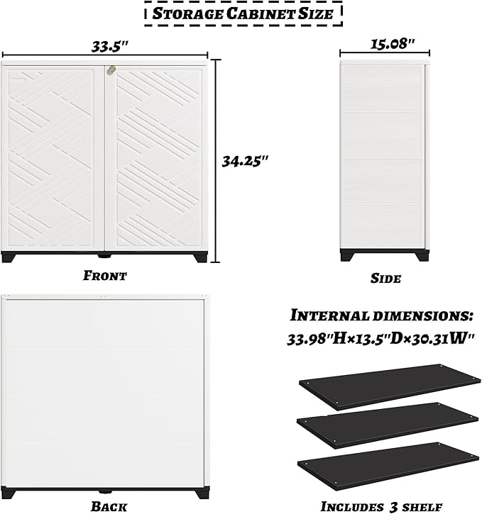 Outdoor/Indoor Storage Box,Resin and Plastic Storage Cabinet Waterproof,Outdoor Cabinet for Patio/Garden/Balcony/Backyard/All Room(with 3 Shelves)-White Mrosaa