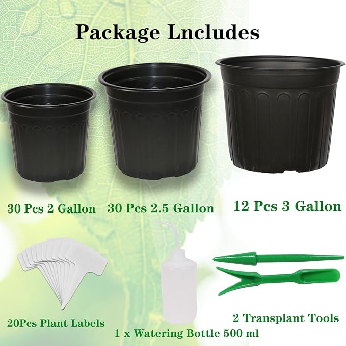 72-Pack 2/2.5/3 Gallon Flexible Plastic Plant Pots, Thickened Soft Seed Starting Container for Indoor Outdoor Plants, Seedlings, Vegetables, Succulents and Cuttings Niiiice