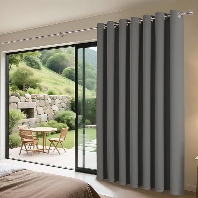 Joydeco Blackout Patio Sliding Door Curtains 108 Inches Long, Grommet Privacy Room Divider Curtains, Extra Wide Thermal Blackout Drapes for Bedroom Living Room (Light Grey, 100Wx108L, 1 Panel) JOYDECO