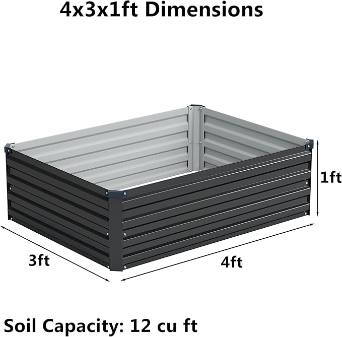 4x3x1 ft(2 Pack) Galvanized Raised Garden Bed,Outdoor Planter Box Metal Patio Kit Planting Bed for Vegetables Flowers and Succulents,Black Zunatu