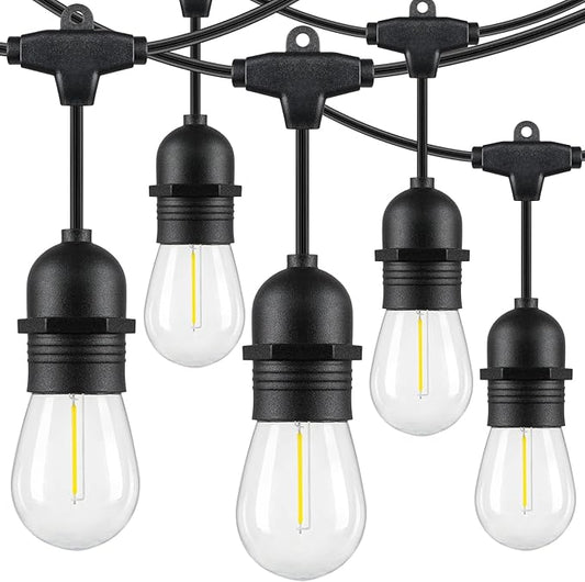 Lakumu 48FT LED Outdoor String Lights for Patio with Waterproof Shatterproof E12 S14 Edison Bulbs 5000K Daylight White Dimmable Linkable Hanging Light Strings for Deck Pergola Bistro Cafe Balcony Bar Lakumu