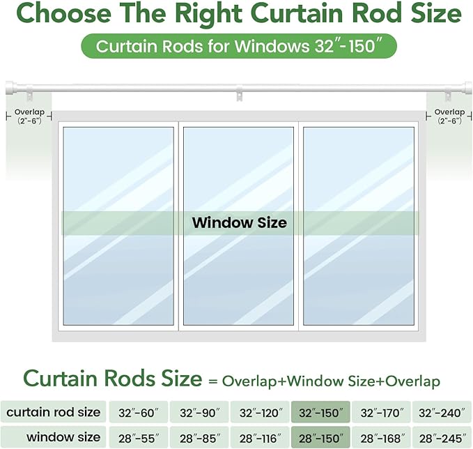 Curtain Rods for Windows 72 to 144, 1 Inch Adjustable White Extra Long Heavy Duty Curtain Rod for Patio Bedroom, Modern Style Indoor Outdoor Window Drapery Rods with End Caps, Size 32" - 150" TimeForest