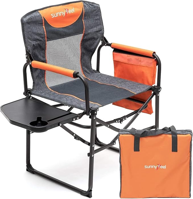 SUNNYFEEL Camping Directors Chair, Heavy Duty,Oversized Portable Folding Chair with Side Table, Pocket for Beach, Fishing,Trip,Picnic,Lawn,Concert Outdoor Foldable Camp Chairs SunnyFeelCamping