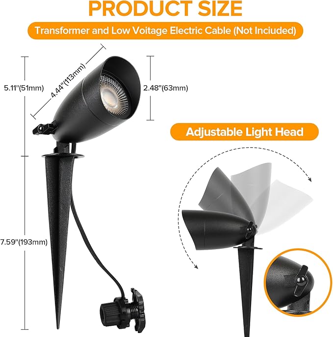 LUTEC 12V Low Voltage Landscape Lighting, Die-cast Aluminum Spot Lights with Connectors, IP65 Waterproof Outdoor Landscape Spotlights, 5W 550LM Warm White 3000K for Tree Garden Yard Pathway, 1 Pack LUTEC