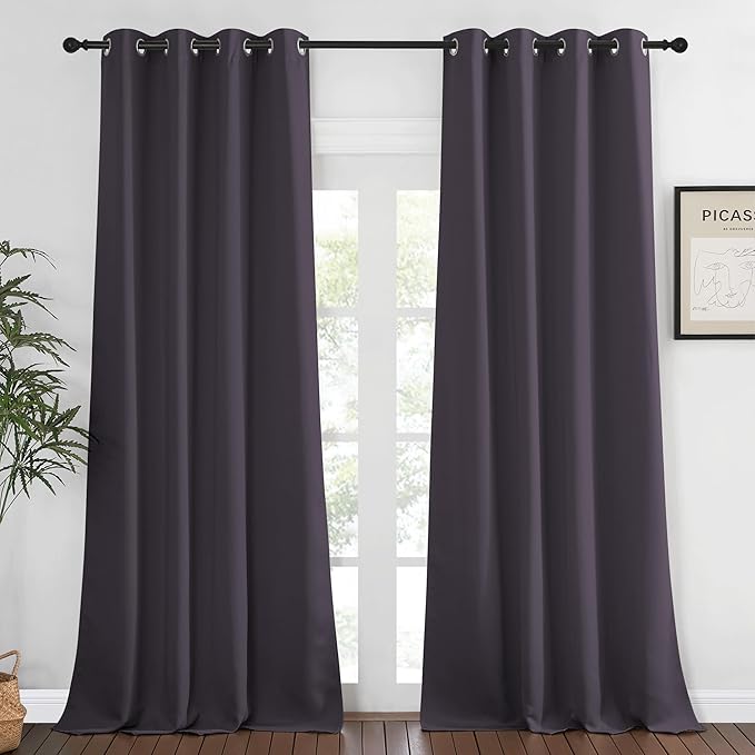 NICETOWN Bedroom Curtain Room Darkening Drapery 102 inches Length - Home Fashion Thermal Insulated Grommet Room Darkening Curtain for Living Room (Greyish Purple, 1 Panel, 52 x 102 inches) NICETOWN