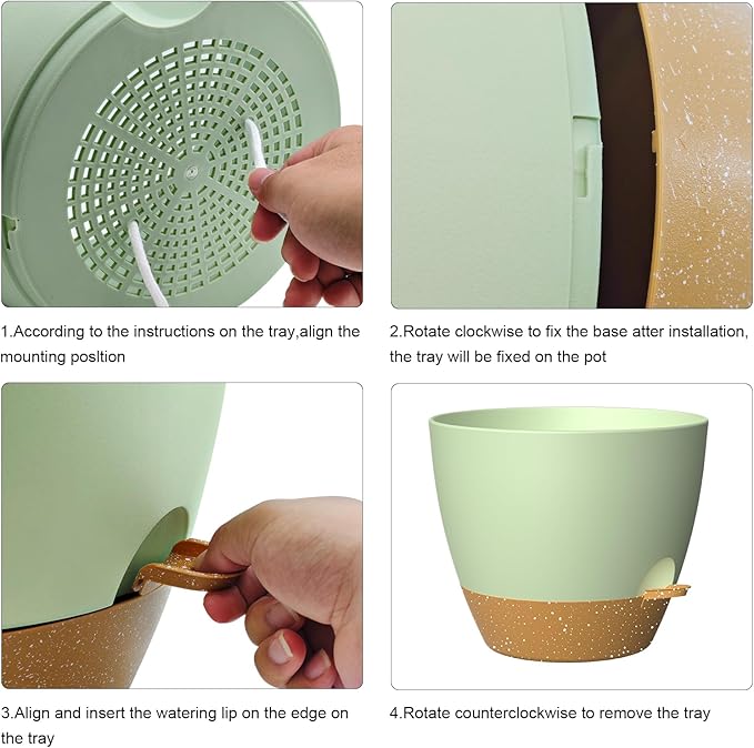 12 Inch Large Self Watering Pots, Flower Pots with Multi-Mesh Drainage Holes and Saucer, Planters for Indoor and Outdoor Garden Plants (Green with Brown) Rootora
