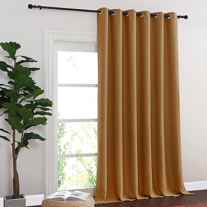 NICETOWN Sliding Door Curtain 108 Inches Long - Blackout Thermal Insulated Grommet Room Divider Privacy Drape for Patio Glass Door, 1 Panel, Gold Brown, 100 Inch Extra Wide NICETOWN