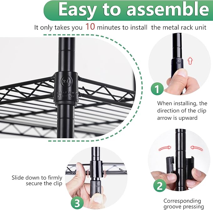 BestOffice | 5-Tier Wire Storage Shelves | 22x12x48 | Black | with Adjustable Racks | Heavy-Duty Metal Shelf, Holds Upto 750 lbs | No-Tool Assembly | Ideal for Home & Garage Shelving BestOffice