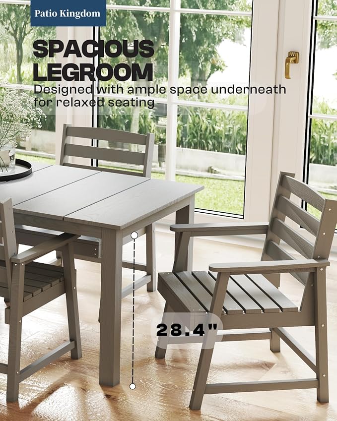 9-Piece Grey Outdoor Dining Set with Beige 11FT Large Patio Umbrella, 75.2'' HDPE Table & Chairs for 8, Weather-Resistant Furniture with Umbrella Hole for Patio, Lawn, Poolside PatioKingdom