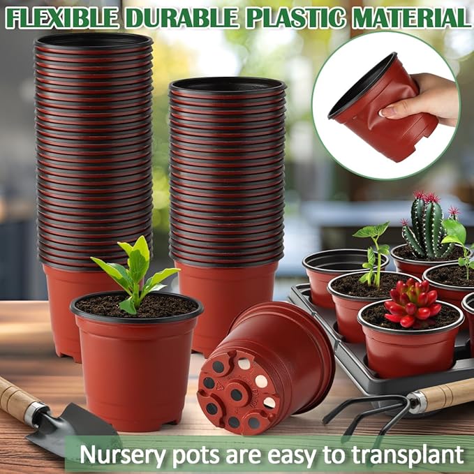 4 inch Round Nursery Pots 60pcs, 12 Cell Nursery Pots Trays 5 Pcs, Sturdy Seeds Starting Germination Shuttle Carrying Trays, Small Planter Nursery Propagation 5 Sets RooTrimmer