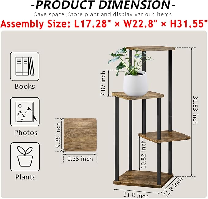 AZERPIAN Plant Stand 4 Tier Indoor Metal Flower Shelf for Multiple Plants Corner Tall Flower Holders for Patio Garden Living Room Balcony Bedroom, Black (4 Tier-Black) AZERPIAN
