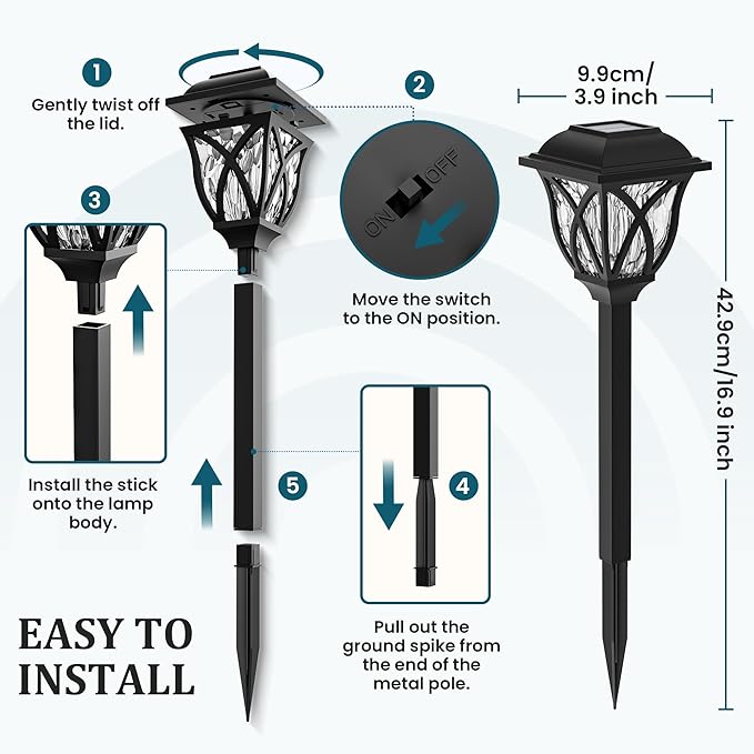 GIGALUMI 6 Pack Solar Lights Outdoor Waterproof, LED Solar Garden Lights, Outdoor Decorations, Garden Decor for Yard, Patio, Landscape, Planter, Walkway (Cold White) GIGALUMI