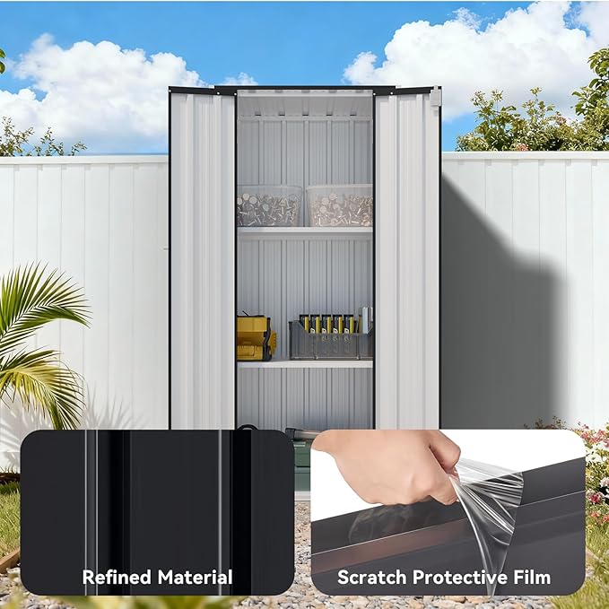 Aoxun 2.5’x1.5’ Outdoor Storage Cabinet, Outdoor Metal Storage Shed with 2 Adjustable Shelves & Lockable Doors, Vertical Tool Shed for Patio Garden, Garage, Porch, Black Aoxun