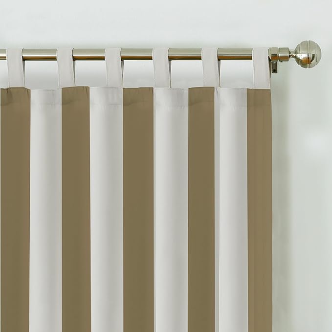 Elrene Home Fashions Highland Stripe Indoor/Outdoor Curtain Panel, 50 inches X 108 inches, Natural ElreneHomeFashions