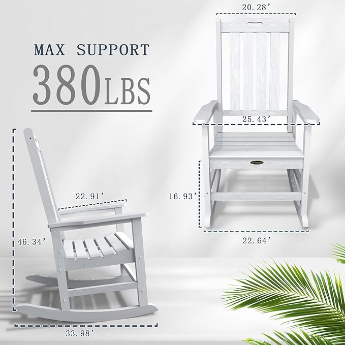 Oversized Rocking Chair Set of 8, Outdoor Rocking Chair for Adults, All Weather Resistant Porch Rocker for Lawn Garden, White THOEOE