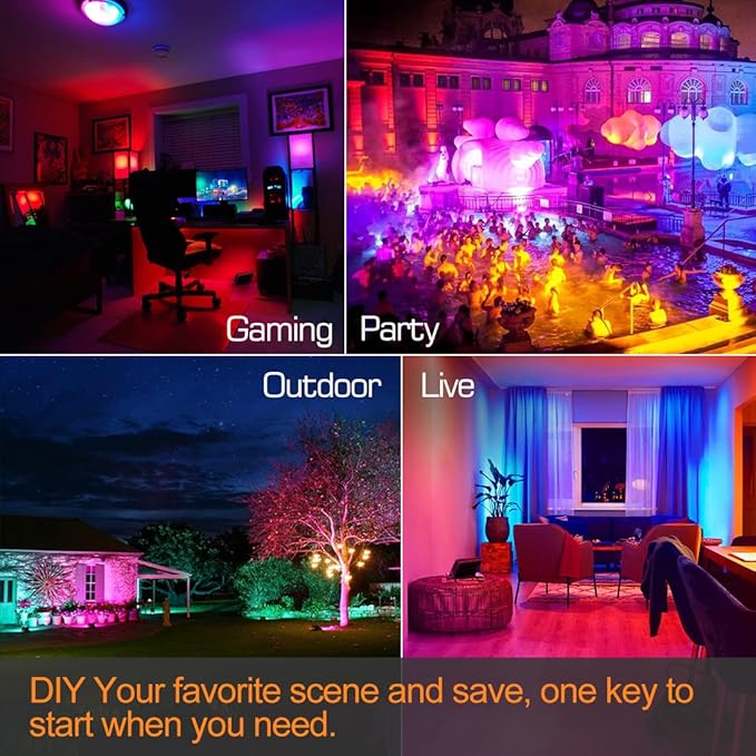 Led Flood Light 30W, 300W Equivalent 3000 LM Outdoor Color Changing Led Stage Landscape Lights, Bluetooth RGBW Smart Floodlights 2700K & 16 Million Colors&Timing& Music Sync, IP66，US 3-Plug (6 Pack) MELPO