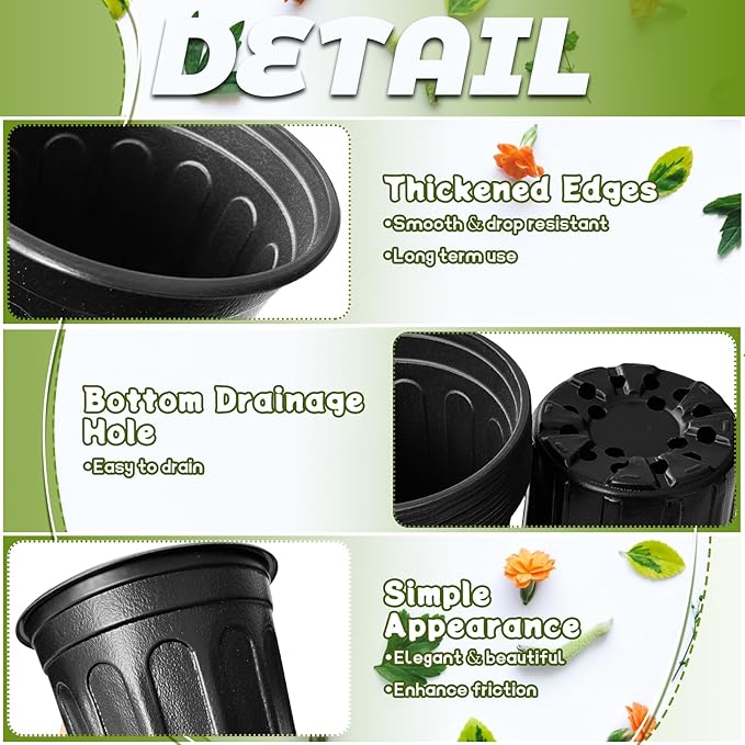 OJYUDD 60 Pack 1 Gallon Flexible Plant Nursery Pots,Thickened Soft Plastic Seed Starting Pots,Plastic Plant Container with Hole for Flower Seedling,Succulents,Cuttings,Transplanting(Black) OJYUDD