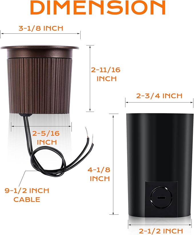 [6 Pack] CLOUDY BAY 9W LED Landscape Well Lights,2700K/3000K/3500K/4000K/5000K Selectable,Low Voltage 12V/24V Ground Lighting,Waterproof Outdoor In Ground Lights for Uplights,Bronze CLOUDYBAY