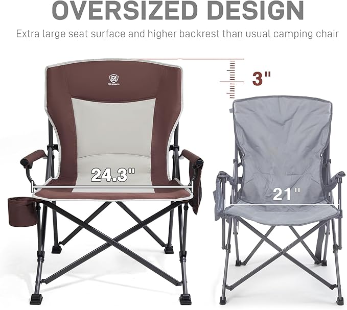 EVER ADVANCED Oversized Folding Camping Chair, for Adults Heavy Duty Lawn Chair with Side Pockets, Portable Collapsible Quad Chair for Outside, Support Up to 500lbs, Red 2Pack EVERADVANCED