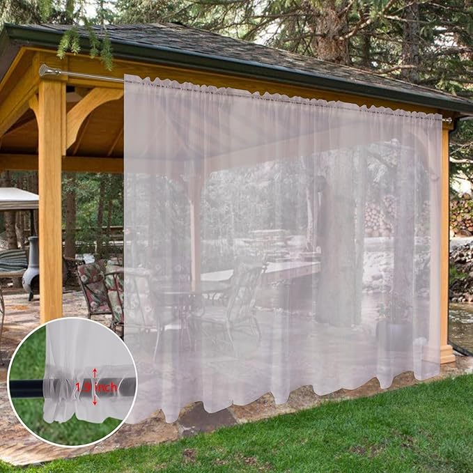 SpaceDresser Waterproof Outdoor Sheer Curtains for Patio - 2 Panels Rod Pocket Indoor Voile Sheer Curtain for Living Room,100W x 96L inch, Silver Grey SpaceDresser