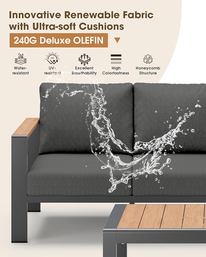 Aluminum Outdoor Patio Furniture Set 8 Seats, Outdoor Sectional Corner Sofa, Patio Conversation Set with Coffee Table & Washable Cushions, Furniture Set for Porch, Balcony, Deck, Graphite ComfCove