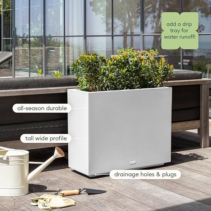 Veradek Block Series Span Plastic Planter - Tall Rectangular Planter for Indoor or Outdoor Patio/Porch | Durable All-Weather with Removable Insert Bucket | Modern Design for Plants, Flowers, Garden VeradekOutdoor