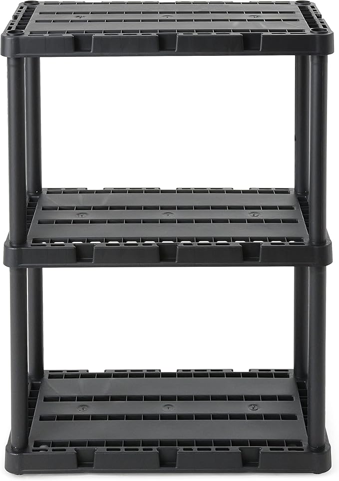Gracious Living 4 Pack Light Duty Storage Shelves, Knect-A-Shelf 3-Shelf Ventilated Shelving Rack Organizer for Home, Garage, Basement, Laundry, Black GraciousLiving