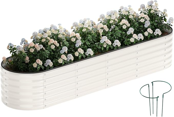 Galvanized Metal Planter Round Raised Garden Bed Kit for Gardening Outdoor Garden Box Raised Flower Bed 1PC White 8X2X1FT ZFHgarden