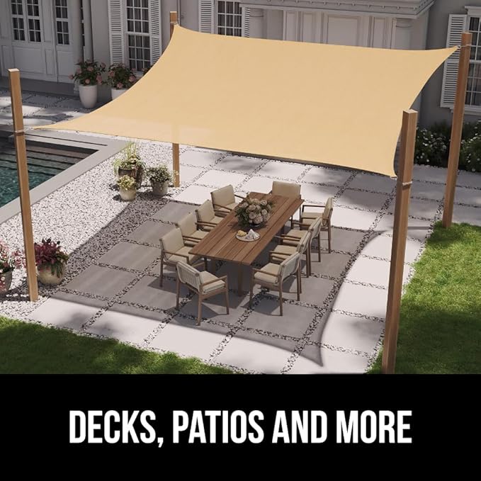 GORILLA GRIP Heavy Duty Sun Shade, UV Protection Fade Tear and Rust Resistant Rectangle Sunshade Canopy, Curved Edges Blocks Sunlight, Breathable Sail, Outdoor Patio, Lawn Garden, 6x10 FT Sand GorillaGrip