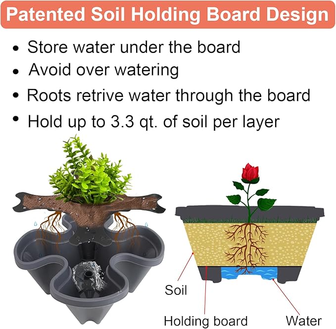 DUNCHATY Stackable Planter, Vertical Garden Planter with Wheels and Tools, Self Watering Strawberry Indoor/Outdoor 5 Tier Tower Herb for Growing Vegetables Succulents, Dark Gray DUNCHATY