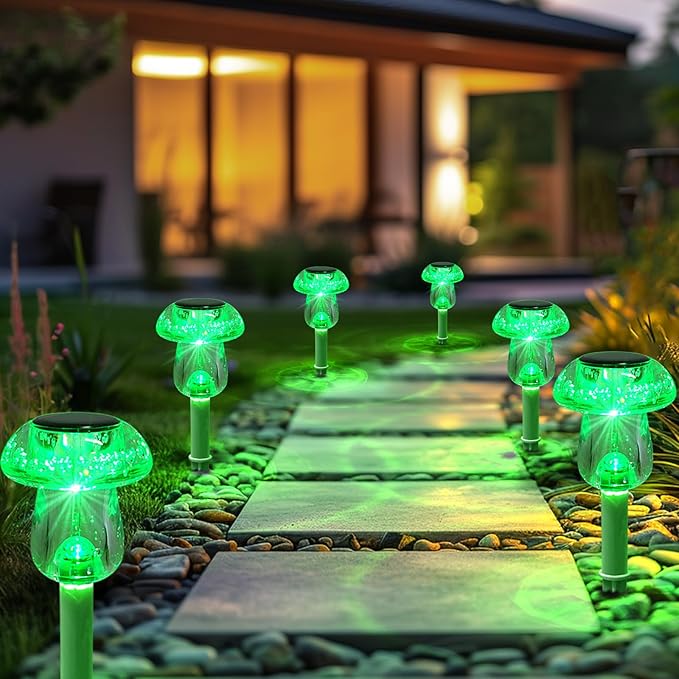 Solar Lights Outdoor, St Patricks Day 8 Pack Mushroom Landscape Lights Waterproof, Solar Powered LED Lighting for Garden Yard Path Pathway Lawn Walkway Driveway Backyard Decor (Green) SolarOutdoorLights