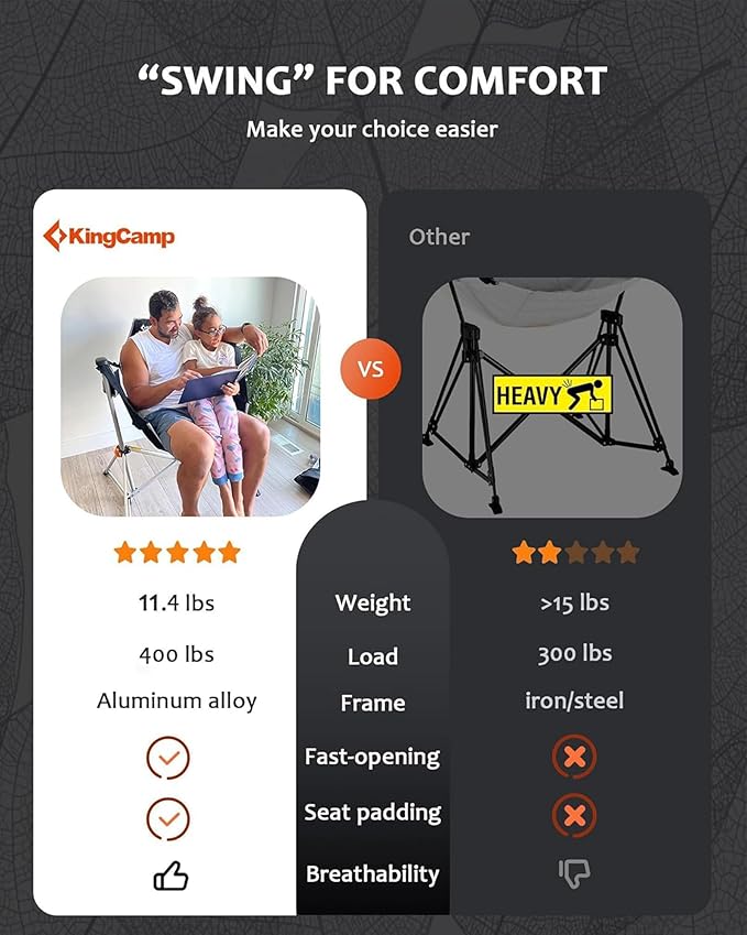 KingCamp Hammock Chair with Footrest – Heavy Duty Swinging Rocking Camping Chairs for Adults up to 400lbs, Folding Portable Oversized Rocker with Cup Holder & Pillow for Outdoor Beach Lawn RV Sports KingCamp